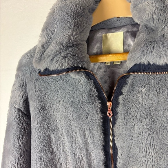 Elevenses Bristol Blue Gray Faux Fur Zip Bomber Jacket - Picture 4 of 7